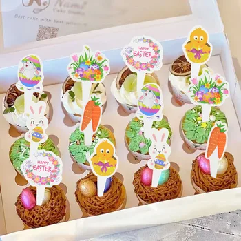 12шт Великденски кифли топперы карикатура Заек яйце морков торта Topper украса на великденски партита Децата рожден ден на сувенири