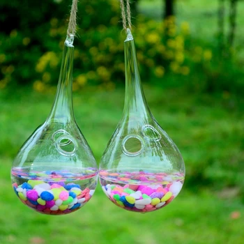 2 бр./1 лот Подвесная прозрачна стъклена ваза креативна капка вода окачен топка гидропонная ваза за цветя договореност занаяти Начало декор