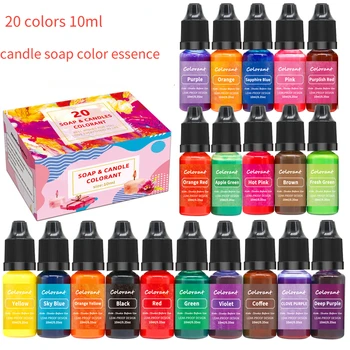 20 цвята, 10 мл / бутилка, высококонцентрированная свещ, ръчно изработени, цвета на сапун, копър, соев восък, ароматерапия, свещи, пигмент, боя