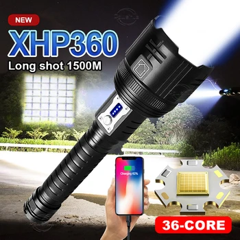 2022 Нови led светлини с висока мощност XHP360 USB тактически акумулаторни ловни водоустойчив 9000 лумена 5 режима на 18650 фенерче