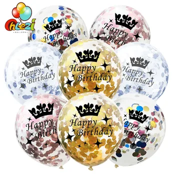 50/100 бр, 12 см, цвят: златист, сребрист, конфети, латексови балони, честит рожден ден, прозрачен гелиевый балон, украса за парти по случай рождения ден
