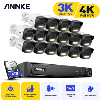 ANNKE 16CH Ultra HD Пълноцветен Мрежова Система за видео наблюдение PoE H. 265 + видео Наблюдение NVR 4MP IP67 Открит Комплект за Нощно Виждане за видео наблюдение