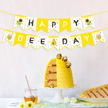 Cartoony слънчоглед, Медоносная пчела, честит рожден Ден, банерни декорация, детски душ, детски партита, стенни панделки за партита