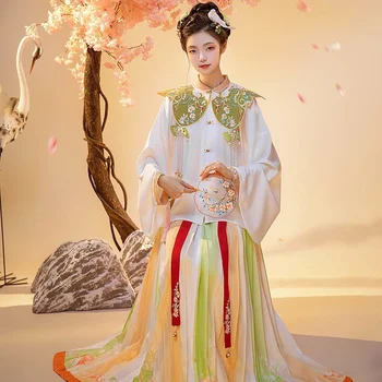 Fengtai Чу (все още зелен) къса риза с висока яка династия Мин, с плисирана пола и китайски елементи Hanfu female