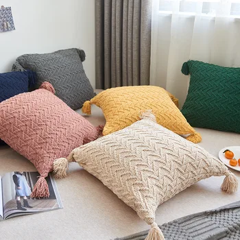 Ins Скандинавски синельный вязаный калъф за възглавници с пискюли, декор за дивана в спалнята, хола, калъф за възглавница, поясная калъфка, домашен текстил