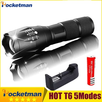 Led акумулаторна фенерче Pocketman T6 linterna факел, с мощна акумулаторна батерия 18650 за нощуване на открито, мощно led фенерче 93