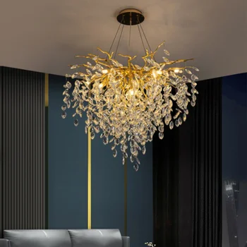 Led лампа, окачена лампа френска хол кристален полилей луксозен дизайнерски фоайето на хотела украса на сватбена осветление
