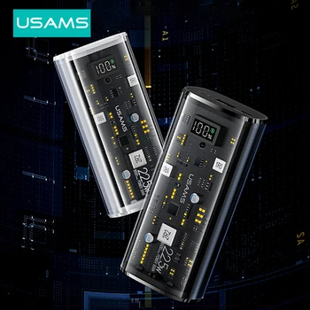 USAMS Прозрачен Power Bank 9000 ма 20 W PD бързо зареждане на Powerbank цифров дисплей преносимо зарядно Baterry за iPhone Xiaomi