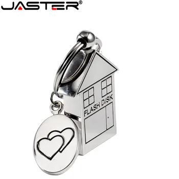 USB устройство с потребителски логото на JASTER, хубаво метална карта във формата на къщички, 128 GB, USB, карта с памет, 64 GB флаш памет, подаръци, безплатна верижка за ключодържател