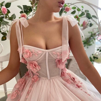 UZN Ново записване, розова рокля за бала с цветя трапецовидна форма, елегантна вечерна рокля на буйни бретелях, плиссированное дълга вечерна рокля голям размер