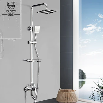 XAOZO, хром /черно покритие, комплект за душ в банята, домакински меден смесител за душ, стенен смесител за вана, душ тип тропически дъжд
