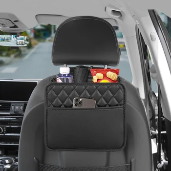 Автомобилна кожена чанта за съхранение, регулируем джоб на задната седалка мултифункционален автомобил на окачен сгъваем органайзер, ключове, стойка за телефон, подвесная чанта