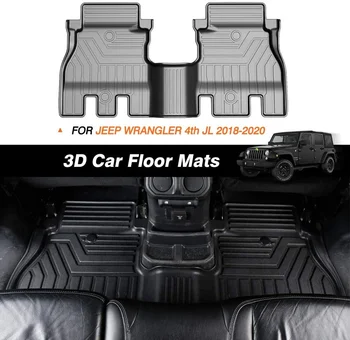 Аксесоари за интериора на колата OVOVS, при всякакви метеорологични условия автомобилни постелки 3D TPE на 2018-2021 години, 4-Врати Jeep Wrangler Unlimited JL