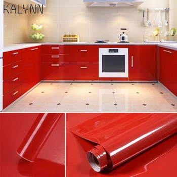 Блестящата червена връзка хартия, винил, самозалепващи се тапети за кухненски плотове, шкафове, мебели, декоративни стикери 