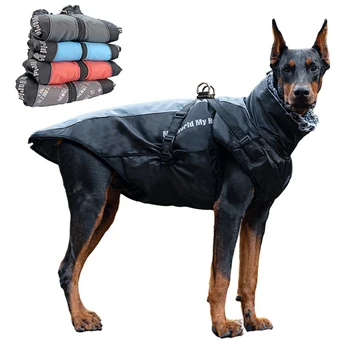 Водоустойчив дрехи за големи кучета Зимно палто за кучета с шлейкой, пухкава яка, топли дрехи за домашни любимци, яке, за по-големи кучета, костюм лабрадор булдог