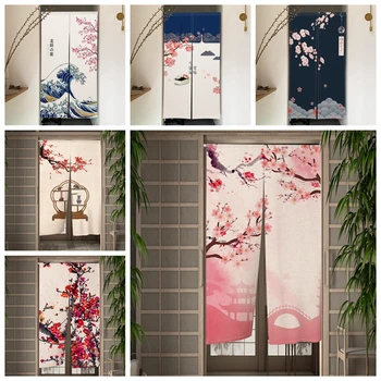 Вратата се завеса с черешов цвят, преграда с японски принтом, кухненски врата, декоративни щори, входна Норен, подвесная завеса