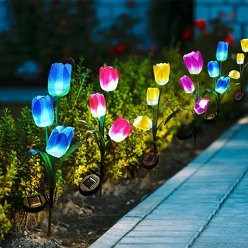 Външен led слънчева светлина RGB лампа във формата на цвете лале, ландшафтна лампа за тревата в двора, водонепроницаемое украса на градината, поставяне на брой, слънчева лампа