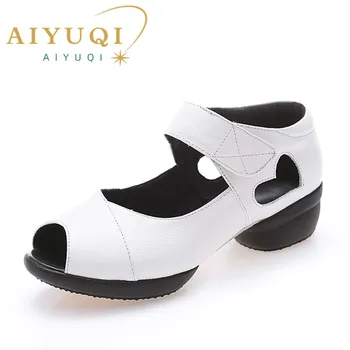 Дамски танцови обувки AIYUQI, лятна новост 2023, танцови сандали от естествена кожа, дамски обувки за йога с катарама във формата на рибено устата и една линия за жени