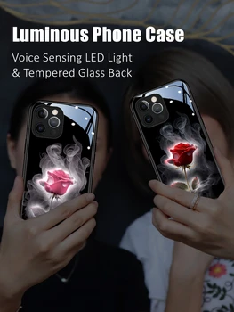 Двойка Розови Цветни Led Лампи, Светещи Калъф за Телефон от Закалено Стъкло за Xiaomi 11 12 13 Mix 2 3 4 Redmi K60 Pro Lite Ultra