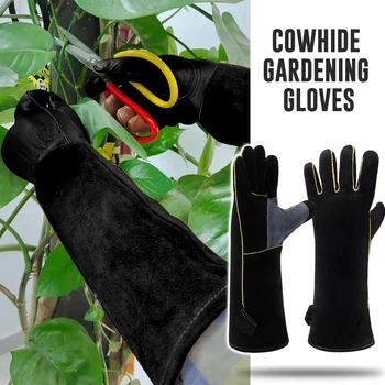 Дълги заваръчни ръкавици от телешка кожа, ръкавици за печене във фурна, ръкавици за барбекю, топлоизолация, защита от шипове, защитни ръкавици за резитба на розите в градината