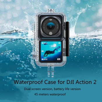 За DJI Action 2 водоустойчив калъф за гмуркане 45 м, на капака на корпуса, камера, комплект с два екрана, аксесоари за спортна камера Osmo Action 2