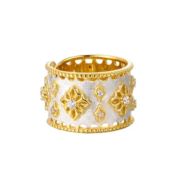Италиански плат за бродерия Изискана класическа s925 сребристо-златно цвят на Двореца на Вятъра Циркон Отворен пръстен за жени