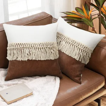 Лоскутный кожен диван с пискюли, домашни декоративни възглавници в бохемски стил, калъфка за всекидневната, калъфка за възглавница