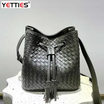 Луксозна дизайнерска чанта чанта от естествена кожа YETTIES за жени - Модерна дамска чанта за през рамото от овча кожа