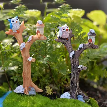 Мини-сова от смола, клон на дърво, изделия, миниатюри, украса за приказна градина, Бонсай, микро-озеленяване на градина, украса за куклена къща със собствените си ръце