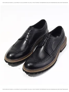 Модерен мъжки кожени обувки, мъжки бизнес модельная ежедневни обувки Oxfords в класически стил дантела с кръгло бомбе, мъжки ежедневни обувки