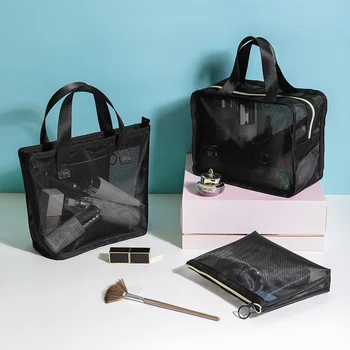 Модерен прозрачен косметичка, черна чанта-органайзер за съхранение на козметични продукти, голяма голям чанта за пътуване, дамски чанти за грим, чанта