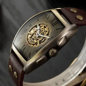 Мъжки автоматични механични часовници с прозрачен виртуален скелет, каишка от естествена кожа, най-добрата марка за Луксозни мъжки ретро часовници самостоятелно ликвидация