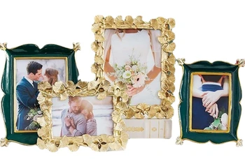 Набор от рамки със златни листа на гинко, изработени по поръчка за скандинавски сватбена фотография, набор от фото рамки в европейски стил в ретро стил от смола