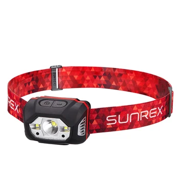 Налобный фенер SUNREE Smart-Sensing с висока мощност, 440ЛМ, USB зареждане, водоустойчив фар за туризъм ,