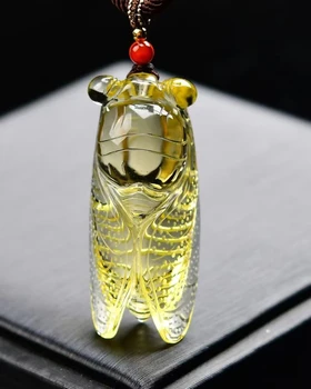 Натурален жълт цитрин Кварц Висулка във формата на Цикада 48*19*17 мм Мъжки Дамски бижута Цитриновые мъниста Огърлица-ТА