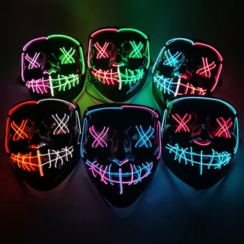 Неон маска за Хелоуин, боядисана led маска, маскарадните маски за партита, светещи в тъмното маски на ужасите, за да проверите за cosplay 8