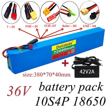 Нова батерия 18650 10s4p 36 V 72AH с Висока мощност 600 W, е подходящ за Литиева батерия електрически велосипед със зарядно устройство
