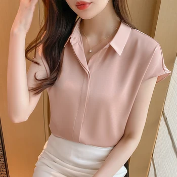 Новата модерна блуза с къс ръкав Дамски 2023 розови черни ризи дамски офис Елегантни летни потници Дамски дрехи Blusas 26462