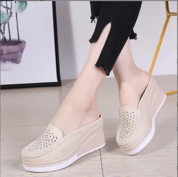 Ново записване, летни дамски чехли на платформа с цветен модел, ежедневни обувки от дишаща естествена кожа, удобни обувки за медицински сестри