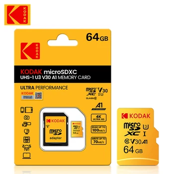 Оригиналната Карта на Kodak Micro SD 64GB Class10 Карта Памет 64GB Microsd Флаш памет 64GB V30 U3 cartao de memoria Безплатна Доставка