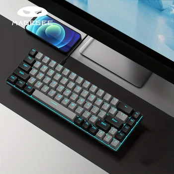 Преносима игрова клавиатура MageGee, състояща се от 60%, механика, MK-Box с led подсветка, компактен 68 клавиши, мини-жичен офис клавиатура със син ключ