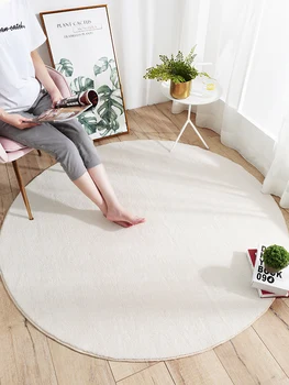 Прост обикновен кръгъл килим Всекидневна Диван Маса подложка за пода в модерен скандинавски стил, Уютна спалня Компютърен стол Одеяло