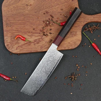 Професионален японски нож на главния готвач с осмоъгълна дръжка от черно дърво VG10, мултифункционален кухненски нож за приготвяне на парчета от дамасской стомана