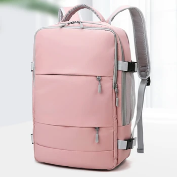 Розово женски раница за пътуване, вода-репелент противоугонный стилен случайни раница, чанта с багажным каишка, USB порт за зареждане, раница