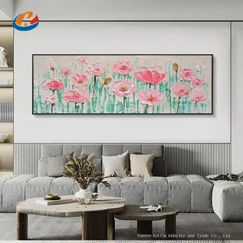 Снимка с цветето мак розов цвят, картина с маслени бои върху платно, стенно изкуство, абстрактна шарка, хол впечатлява със своя бохемски стил
