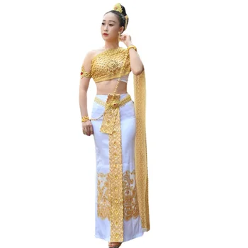 Тайланд Традиционна реколта дрехи Дамски потник, блуза, пола, костюм за тайландски на фестивала Сонгкран, сценичното представяне, азиатски облекло