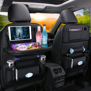 Чанта-органайзер за съхранение на задната седалка на автомобил със сгъваем настолен чекмедже, собственик на таблет, кутия за салфетки, органайзер за различни аксесоари върху задната седалка на автомобила