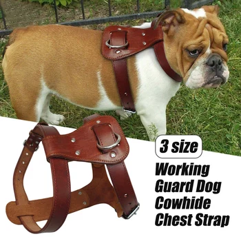 Шлейка за кучета от естествена кожа, жилетка за тренировка на кучето ходене, регулируеми колани, питбул-боксер за кучета средни