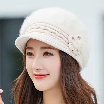 топло дамско зимно-есенна шапка-барета за момичета, вълнена вязаная капачка за майка си, взема от заек кожа, однотонная модни дамски шапка, есенна шапка, дамски шапка